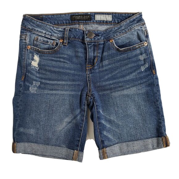 Aéropostale Pants - Aeropostale Womens Shorts Size 0 Denim Bermuda Distressed Cuffed Low Rise Medium